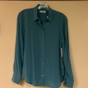 Equipment “Leema” Silk Button Down Aquamarine Blue Blouse